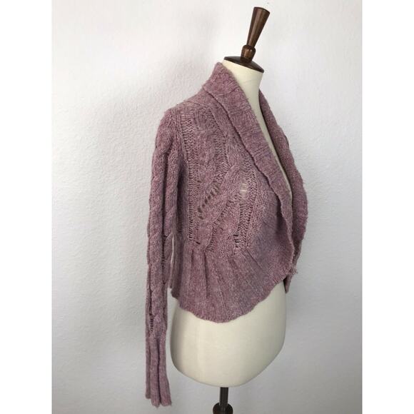 Free People Open Front Mixed Weave Cardigan Sweater Purple FLAW - Picture 4 of 10
